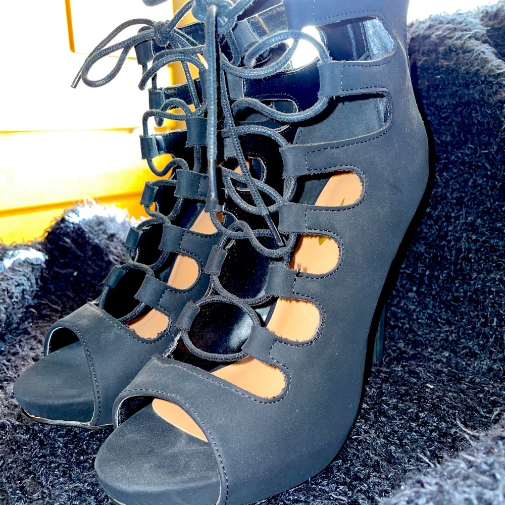 Black tall heel sandals